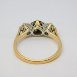 9ct Yellow Gold, Sapphire & Spinel Set Three-Stone Ring Vintage 1985 Birmingham