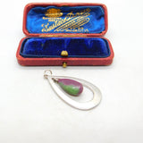 Sterling Silver Dangle Green and Purple Quartz Charm Pendant Vintage c1970