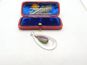 Sterling Silver Dangle Green and Purple Quartz Charm Pendant Vintage c1970