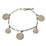 Sterling Silver Roman Style Coin Set Charm Bracelet Vintage c1980s