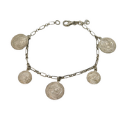 Sterling Silver Roman Style Coin Set Charm Bracelet Vintage c1980s