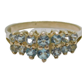 Sterling Silver 14 Aquamarine Double Row Dress Ring Vintage c1970 Size N 1/2