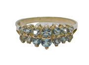 Sterling Silver 14 Aquamarine Double Row Dress Ring Vintage c1970 Size N 1/2