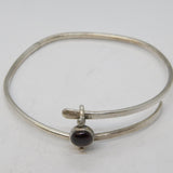 Handmade Sterling Silver Planished Cabochon Garnet Bangle Bracelet Vintage