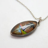 TLM Sterling Silver Morpho Butterfly Wing Island Scene Drop Necklace Antique