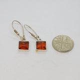 Pair of Sterling Silver Baltic Amber Square Hook Drop Earrings Vintage c1990