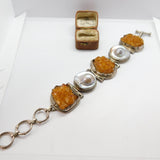 Large Sterling Silver, Quartz & Abalone Pearl Statement Bracelet Vintage c1980