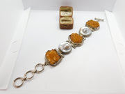 Large Sterling Silver, Quartz & Abalone Pearl Statement Bracelet Vintage c1980