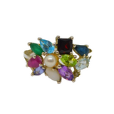 Sterling Silver Multi-Colour Gemstone Dress Band Ring Vintage c1990 Size L