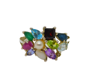 Sterling Silver Multi-Colour Gemstone Dress Band Ring Vintage c1990 Size L