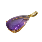 9ct Yellow Gold Mounted Large Pear-Cut Amethyst Drop Pendant Vintage London