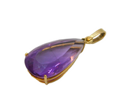9ct Yellow Gold Mounted Large Pear-Cut Amethyst Drop Pendant Vintage London