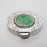 Chinese Sterling Silver & Green Jade Set Pill Box Antique c1930s Art Deco