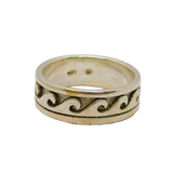 Sterling Silver Wave Relief Pattern Wide Band Dress Ring Vintage c1970 Size V