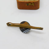 Victorian Gilt Metal & Banded Agate Dress Brooch Antique c1890