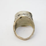 20th Century White Metal Green Agate Horse Signet Ring Antique c1920