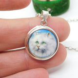 Sterling Silver Enamel White Cat Kitten Victorian Style Pendant Necklace Vintage