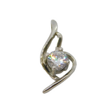 Sterling Silver CZ Curvy Abstract Heart Drop Charm Pendant Vintage c1990