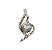 Sterling Silver CZ Curvy Abstract Heart Drop Charm Pendant Vintage c1990