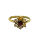 Sterling Silver Gilt Red, Yellow & White Paste Cluster Ring Vintage c1970 Size K