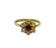 Sterling Silver Gilt Red, Yellow & White Paste Cluster Ring Vintage c1970 Size K
