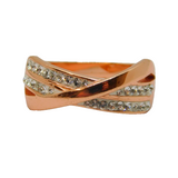 Rose-Gold On Sterling Silver CZ Crossover Dress Ring Vintage c2000 Size N 1/2