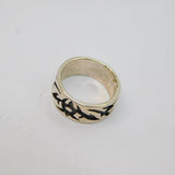 Sterling Silver Patterned Gothic Biker Style Band Ring Modern c1990 Size N