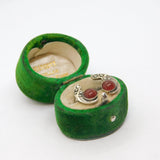 Pair of Sterling Silver Carnelian & Marcasite Deco Stud Earrings Antique c1930