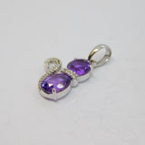 Sterling Silver Amethyst & Diamond Set Sitting Cat Charm Pendant Vintage c1970