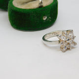 Sterling Silver CZ Set Flower Ring Vintage c1970 Size J