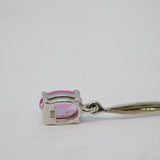 9ct White Gold & Oval Cut Pink Sapphire Drop Pendant Necklace Vintage