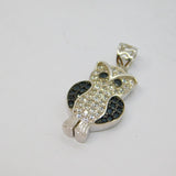 Sterling Silver Black & White Crystal Wise Owl Charm Pendant Modern c1990s