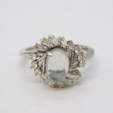 Platinum, Moonstone & 0.75ct Diamond Floral Cluster Ring Vintage Birmingham