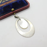 Sterling Silver & Mother of Pearl Drop Charm Pendant Vintage c1970