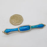 Art Deco Sterling Silver Blue Guilloche Enamel Bar Brooch Antique Birmingham