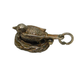Sterling Silver Bird On Nest With Eggs Charm Pendant Vintage c1970s