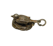 Sterling Silver Bird On Nest With Eggs Charm Pendant Vintage c1970s