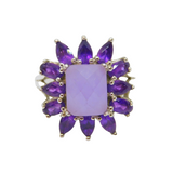 Sterling Silver Clean & Rough Cut Amethyst Dress Ring Vintage c1970 Size R 1/2