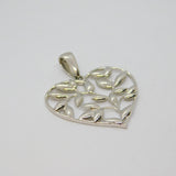 Sterling Silver Trailing Leaves Pattern Heart Charm Pendant Contemporary c2000s