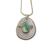 Sterling Silver Turquoise Set Filigree Pendant Necklace Vintage c1970