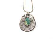 Sterling Silver Turquoise Set Filigree Pendant Necklace Vintage c1970