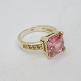Sterling Silver Pink & White Cubic Zirconia Cocktail Ring Vintage c1990 Size L