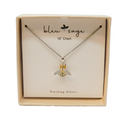 Bleu Sage Boxed Sterling Silver Bumble Bee Pendant Necklace Vintage