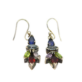 Pair of Sterling Silver Colourful Multi-Gemstone Hook Earrings Modern c1990