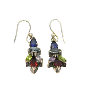 Pair of Sterling Silver Colourful Multi-Gemstone Hook Earrings Modern c1990