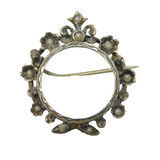 Victorian Sterling Silver, Seed Pearl Set Floral Brooch Antique c1890s