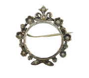 Victorian Sterling Silver, Seed Pearl Set Floral Brooch Antique c1890s