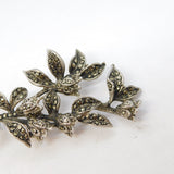 Sterling Silver Marcasite Set Leaf Pattern Brooch Pin Antique c1930 Art Deco