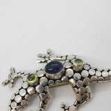 Sterling Silver, Peridot & Blue Cabochon Lizard Brooch Pin Vintage c1970