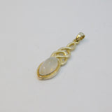 Sterling Silver Celtic Style Moonstone Cabochon Drop Pendant Vintage c1970